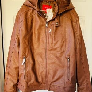 Guess Men's Brown Hooded Bomber Jacket